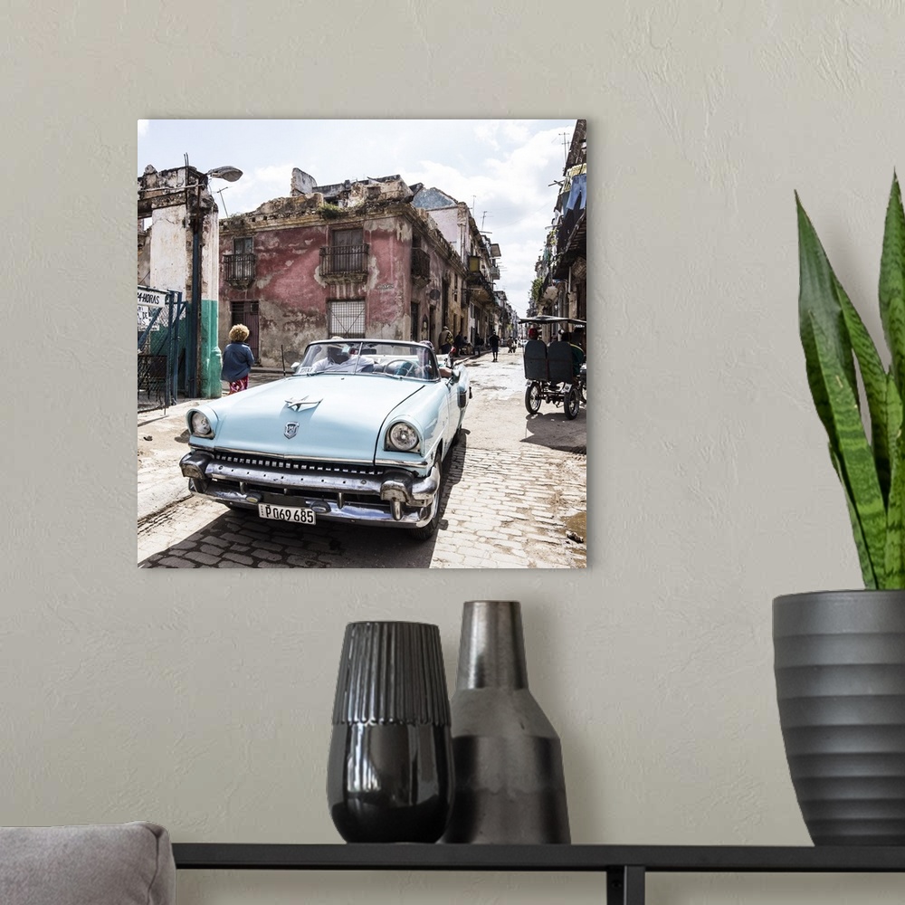 A modern room featuring Classic American car , Habana Vieja, Havana, Cuba.