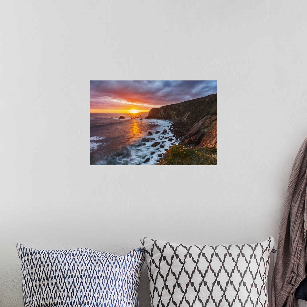 A bohemian room featuring Cliffs at sunset, Crohy Head, Dungloe, Maghery, Donegal, Ireland, Northern Europe