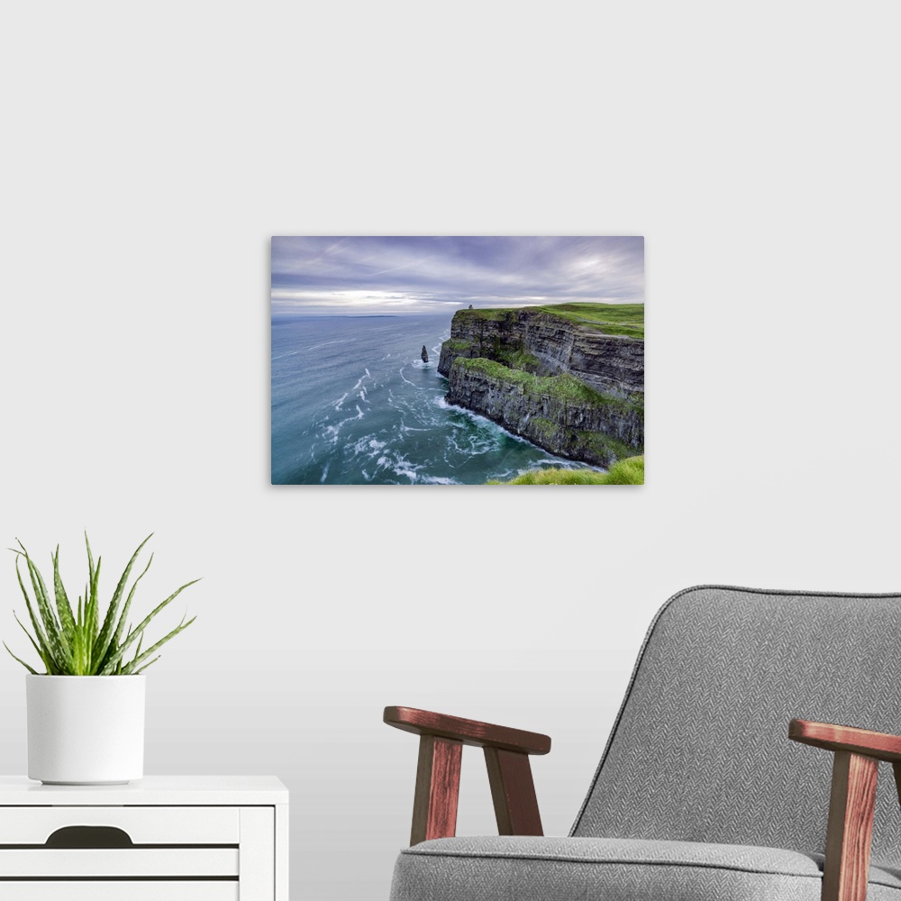 A modern room featuring O'Brien's Tower and Breanan rock. Cliffs of Moher, Liscannor, Munster, County Clare, Ireland, Eur...