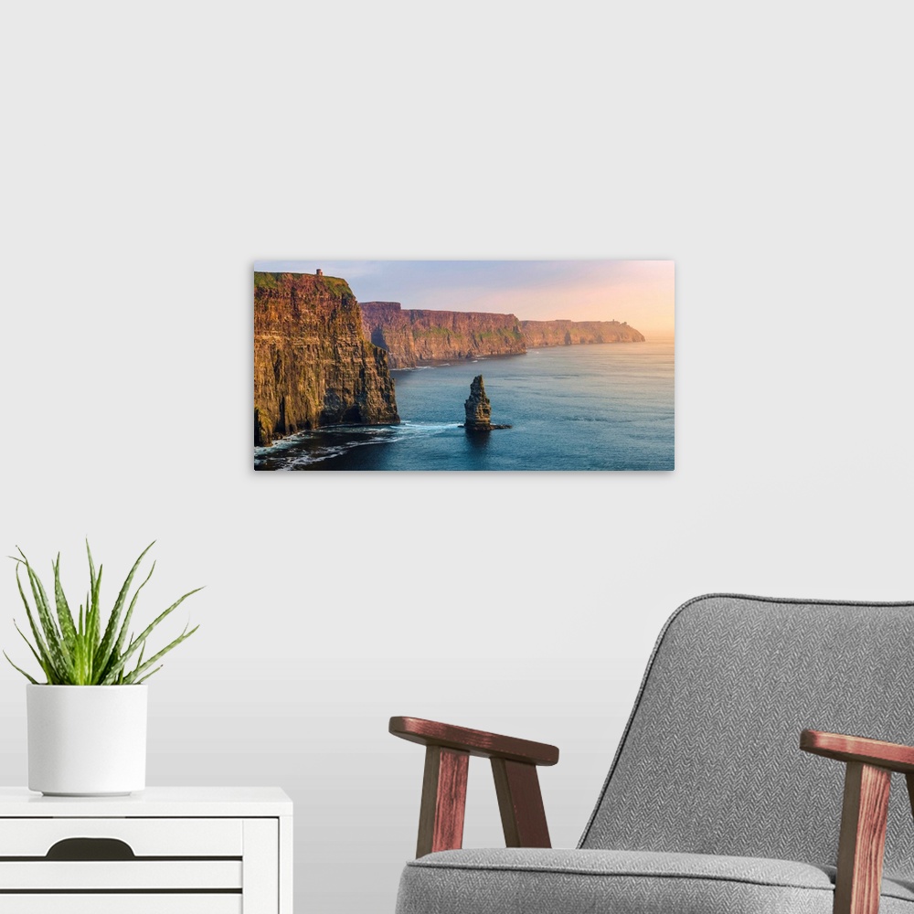 A modern room featuring Cliffs of Moher, County Clare, Munster province, Republic of Ireland, Europe. Panoramic view of t...