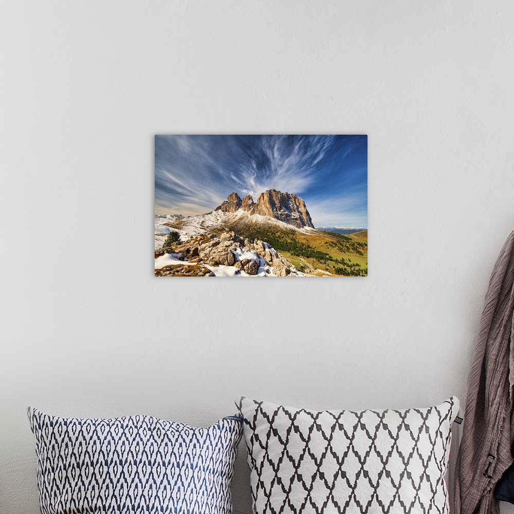 A bohemian room featuring Cloudscape over Sassolungo, South Tyrol, Dolomites, Italy