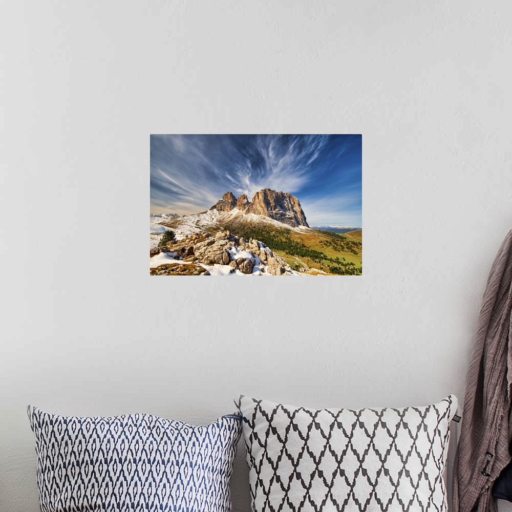 A bohemian room featuring Cloudscape over Sassolungo, South Tyrol, Dolomites, Italy