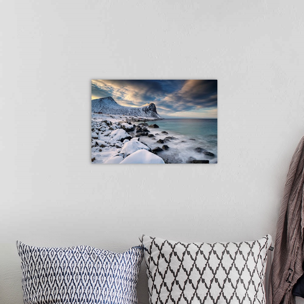 A bohemian room featuring Coastline At Myrland, Lofoten Islands, Norway