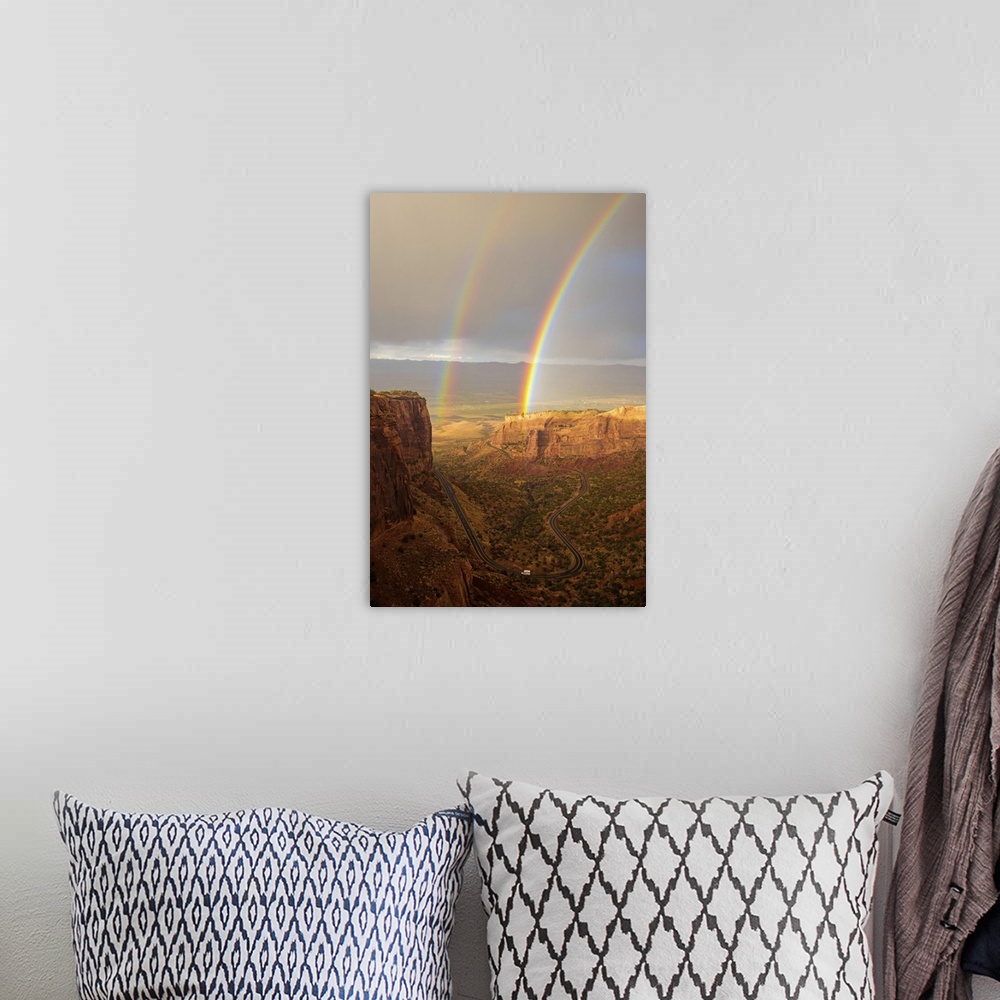 A bohemian room featuring USA, Colorado, Mesa County, Double rainbow in the Colorado National Monument.