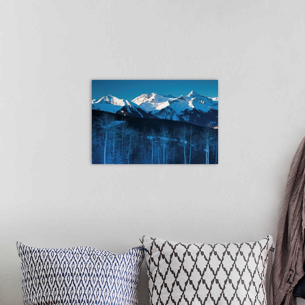 A bohemian room featuring USA, Colorado, Telluride, morning view of the San Miguel Mountains