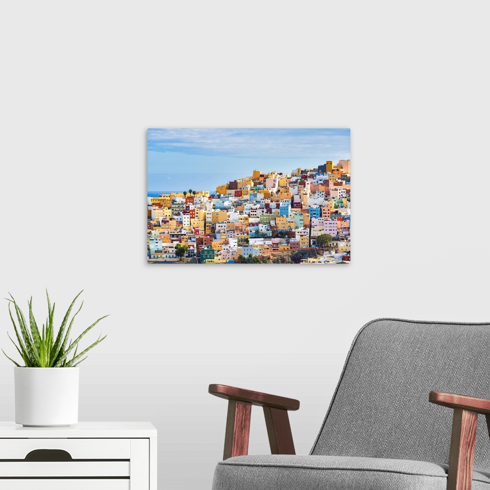 A modern room featuring Colorful Houses at Las Palmas. Gran Canaria, Canary Islands, Spain