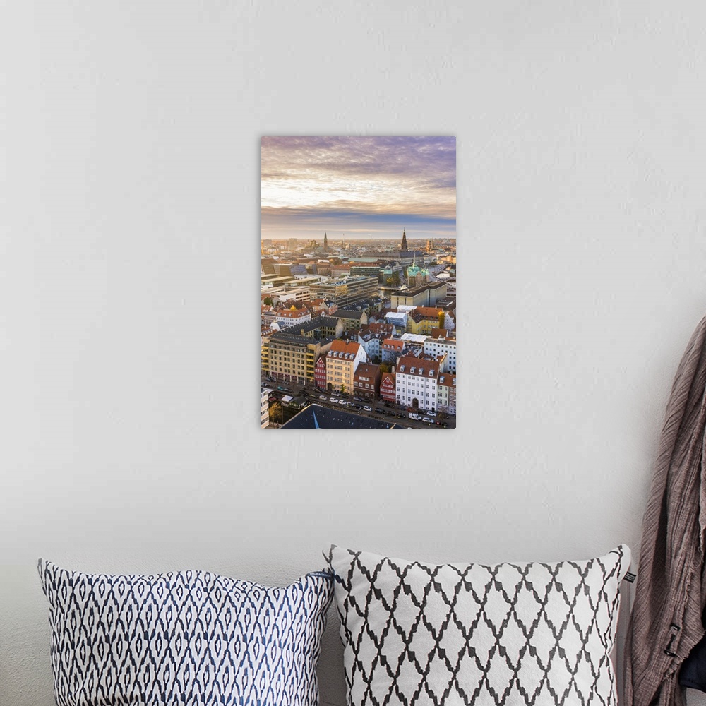 A bohemian room featuring Copenhagen, Hovedstaden, Denmark, Northern Europe. High angle view over the old town from the Our...