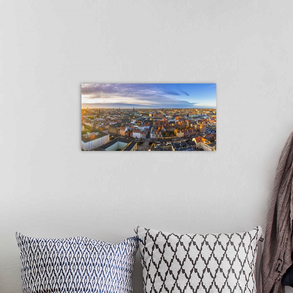 A bohemian room featuring Copenhagen, Hovedstaden, Denmark, Northern Europe. High angle view over the old town from the Our...