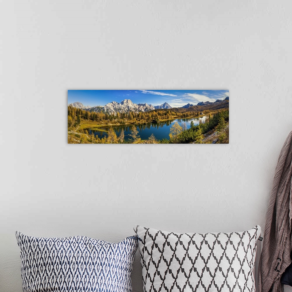 A bohemian room featuring Cristallo Mountains & Lake Federa in Autumn, Dolomites, Italy.