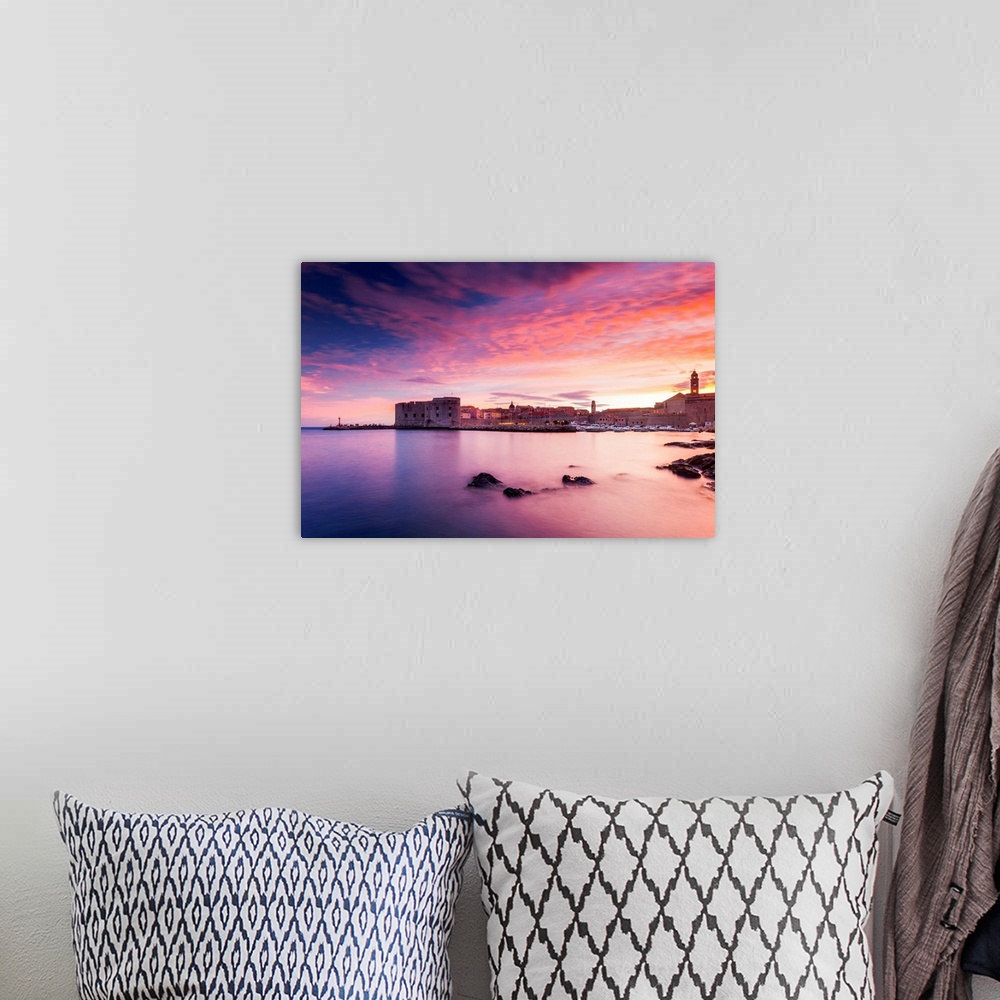 A bohemian room featuring Croatia, Dubrovnik, Boats In The Old Town Harbour At Sunset