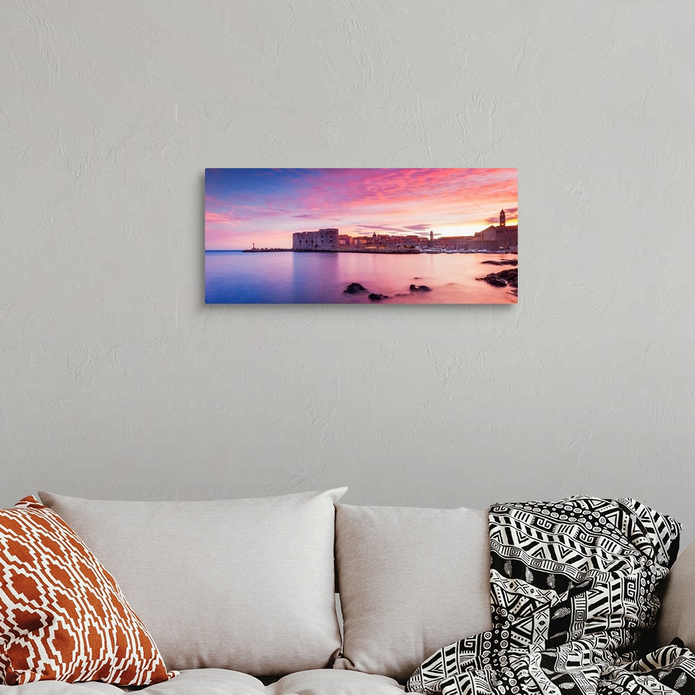 A bohemian room featuring Croatia, Dubrovnik, Boats In The Old Town Harbour At Sunset