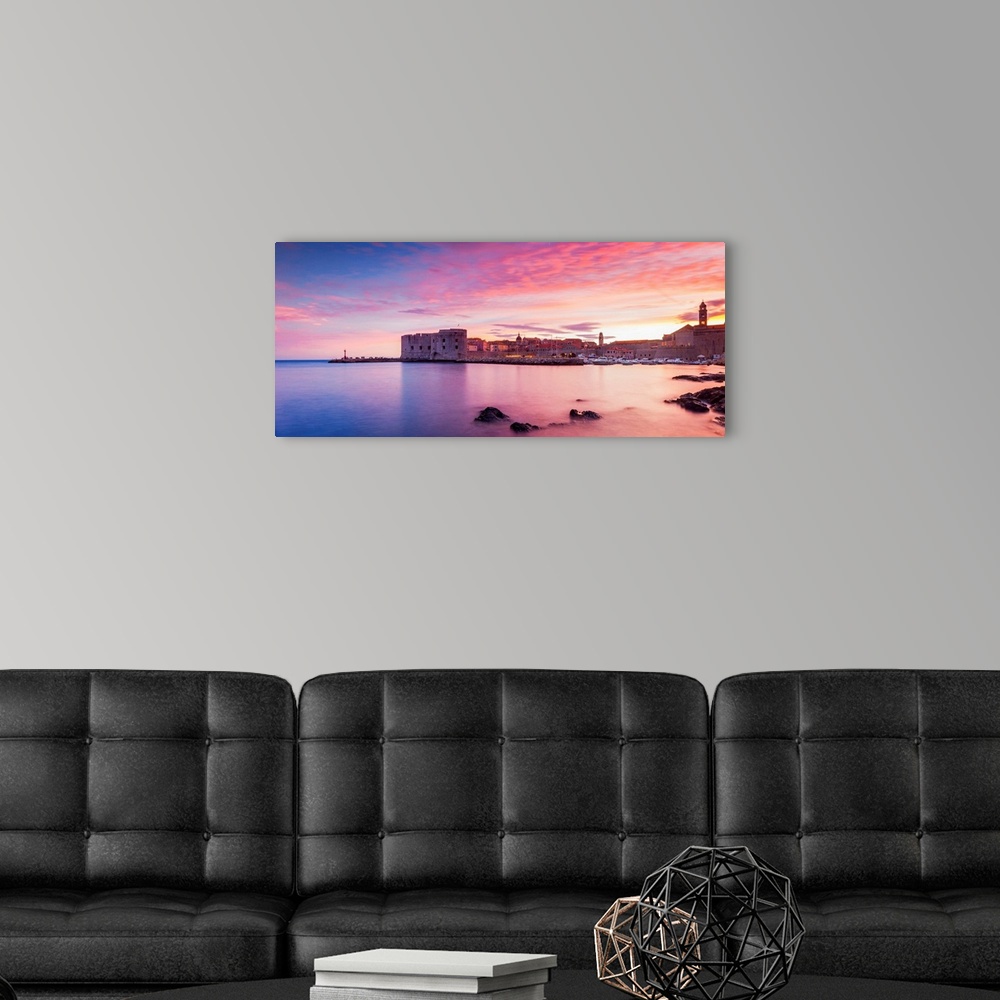 A modern room featuring Croatia, Dubrovnik, Boats In The Old Town Harbour At Sunset