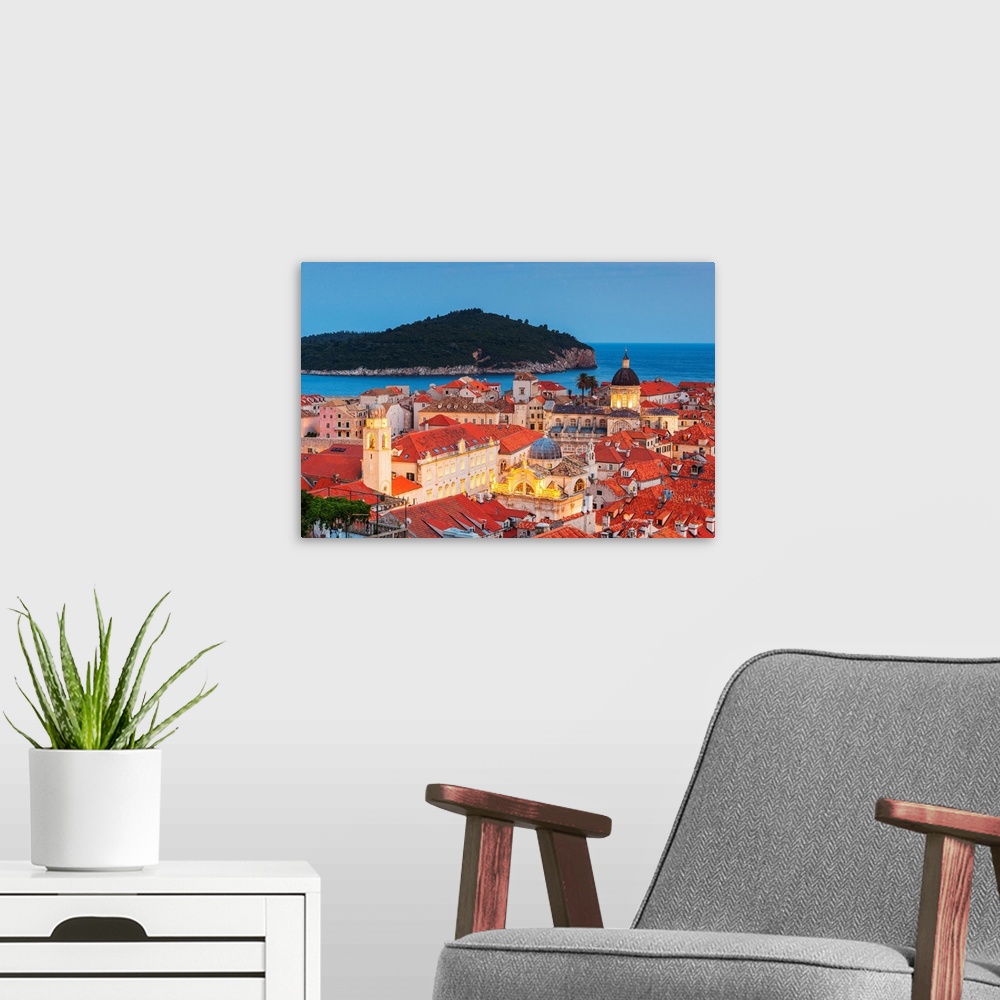 A modern room featuring Croatia, Dubrovnik, Old Town At Dusk