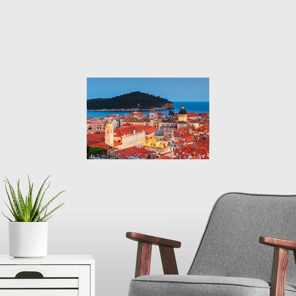 A modern room featuring Croatia, Dubrovnik, Old Town At Dusk