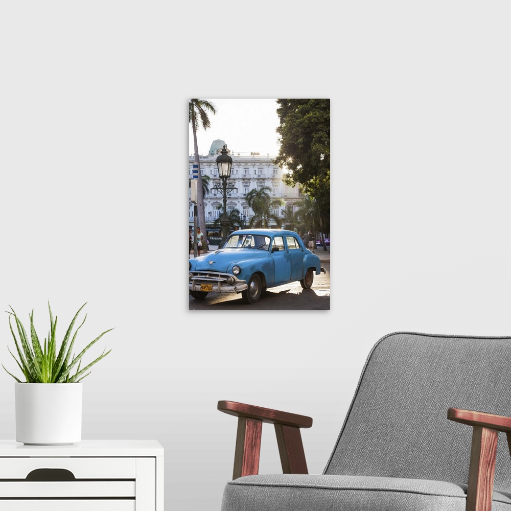 A modern room featuring Cuba, Havana, Havana Vieja, detail of 1950s-era US car