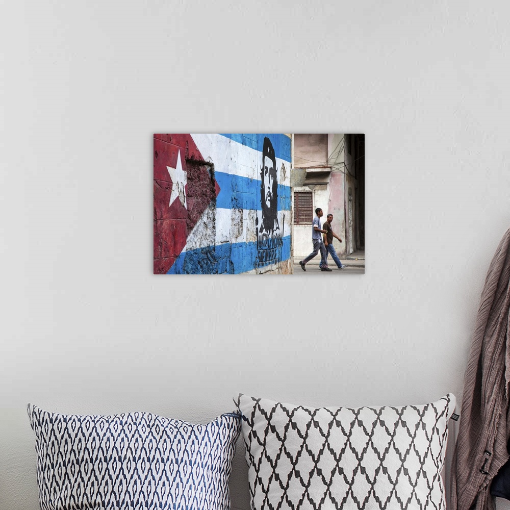 A bohemian room featuring Cuban flag mural, Havana, Cuba