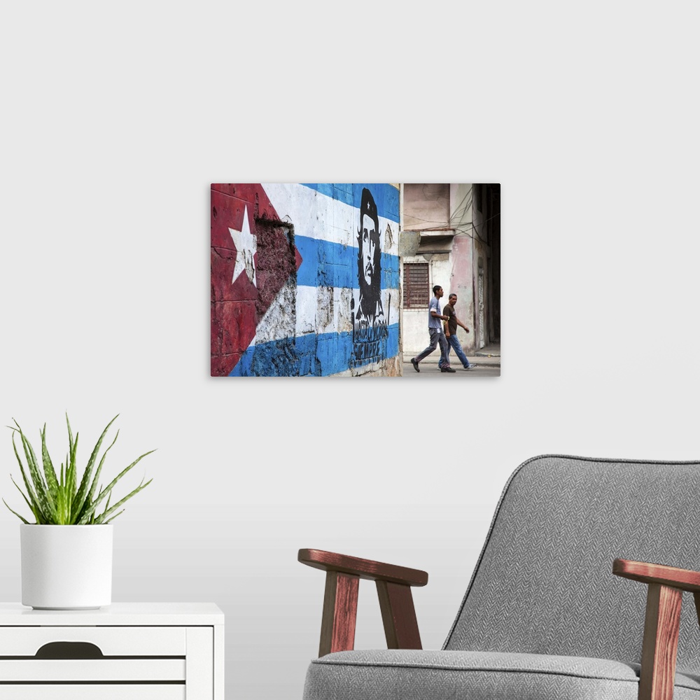 A modern room featuring Cuban flag mural, Havana, Cuba