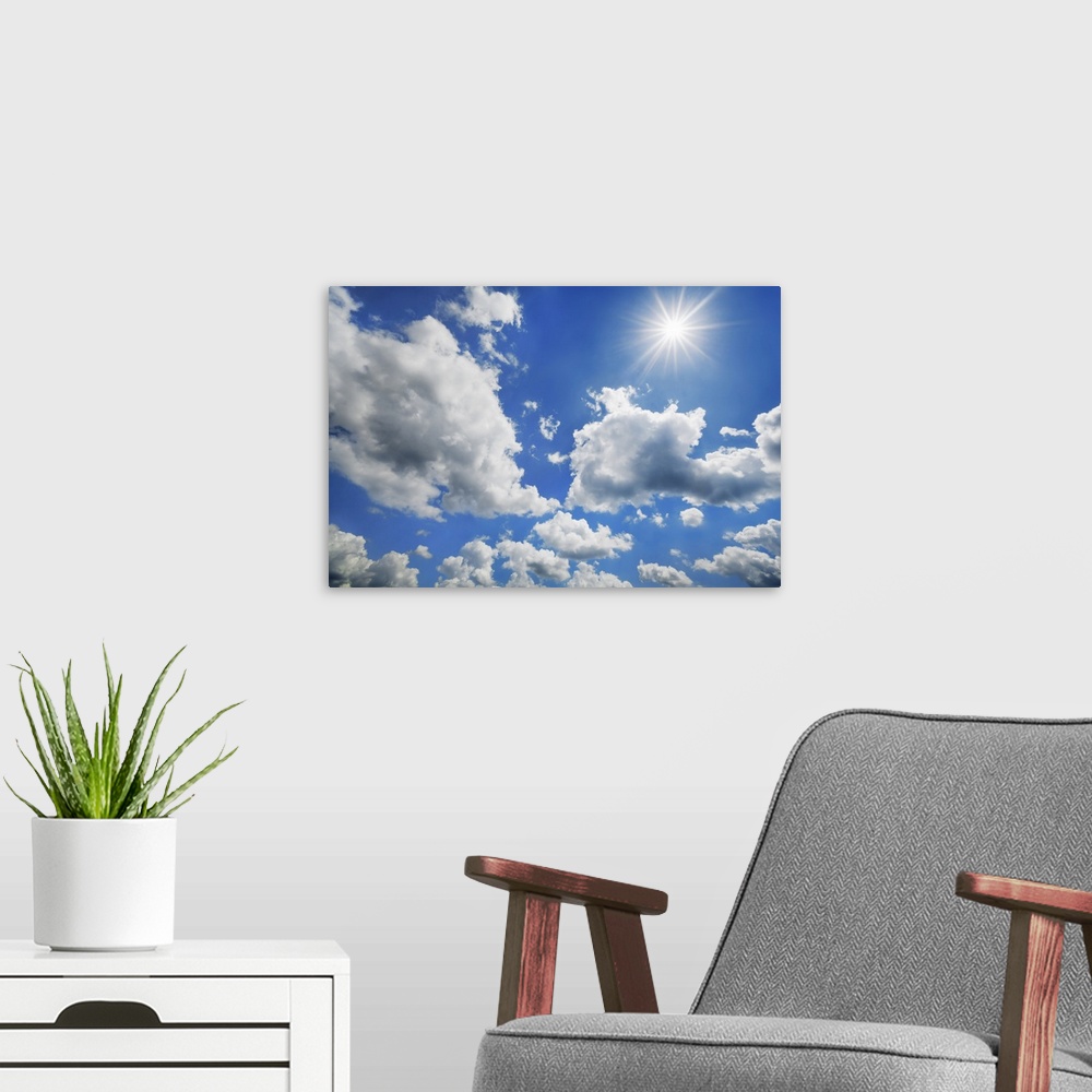 A modern room featuring Cumulonimbus cloud and sun. Germany, Bavaria, Upper Bavaria, Freising, Giggenhausen. Bavaria, Wes...