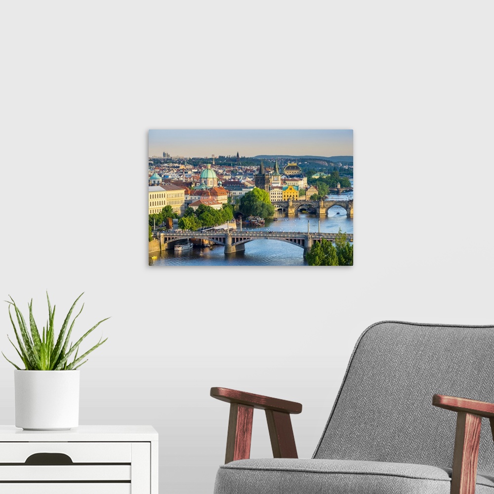 A modern room featuring Czech Republic, Prague. View of Mala Strana Old Town from Letna Park, on Letna Hill.