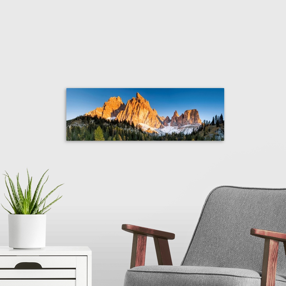 A modern room featuring Dawn Light On Mt. Cristallo, Dolomites, South Tyrol, Italy