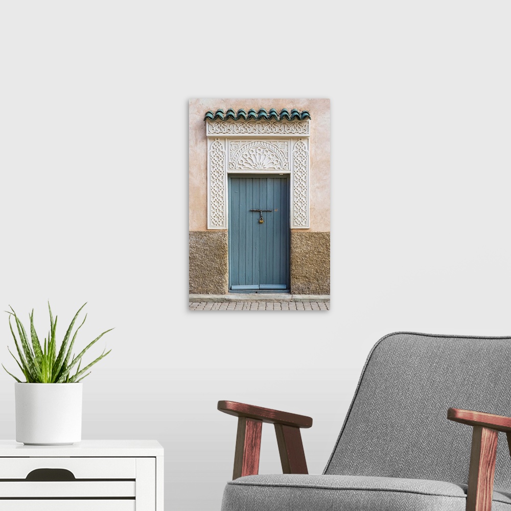 A modern room featuring Morocco, Marrakech-Safi (Marrakesh-Tensift-El Haouz) region, Marrakesh. Decorative doorway in the...