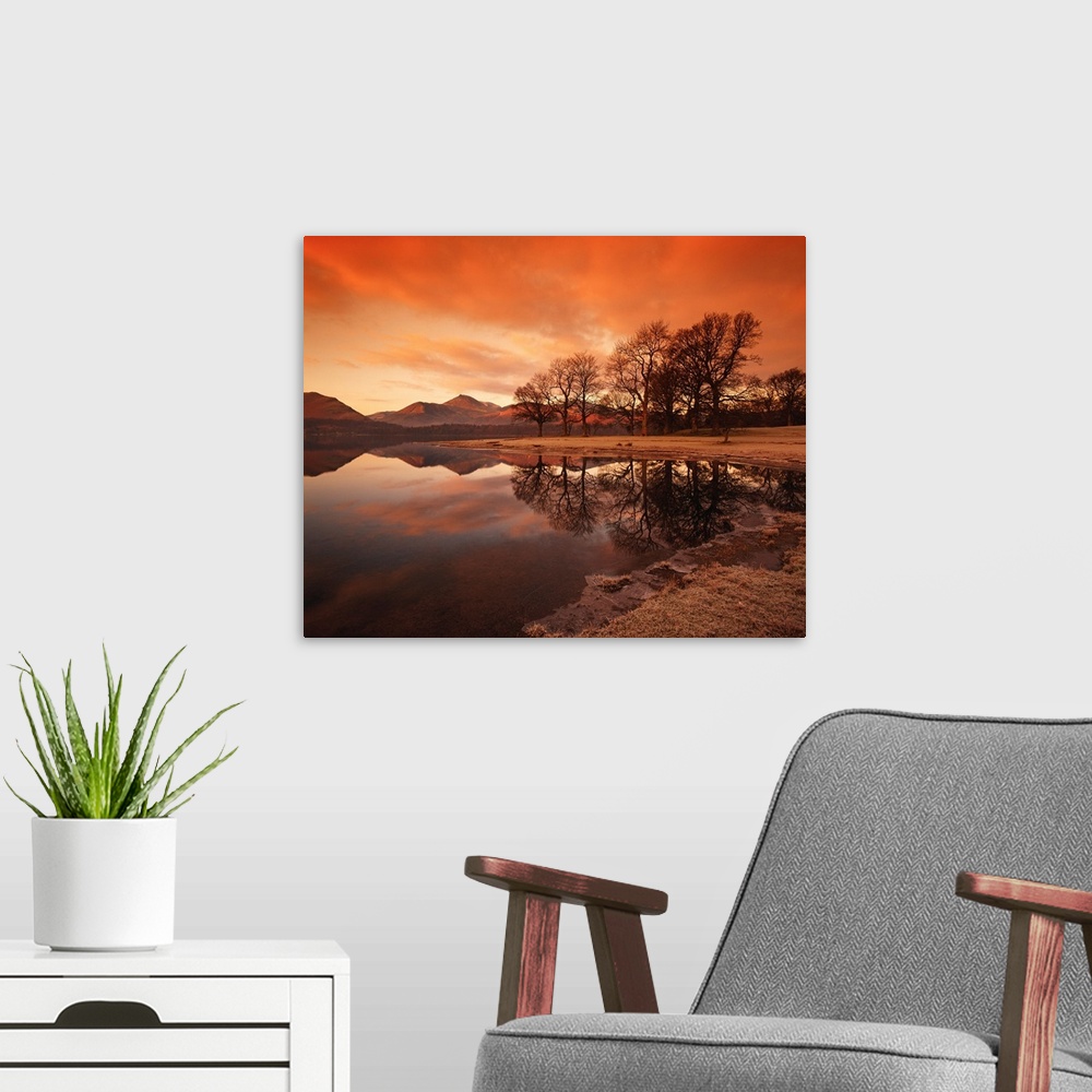 A modern room featuring Derwent Water Reflections, Cumbria, England
