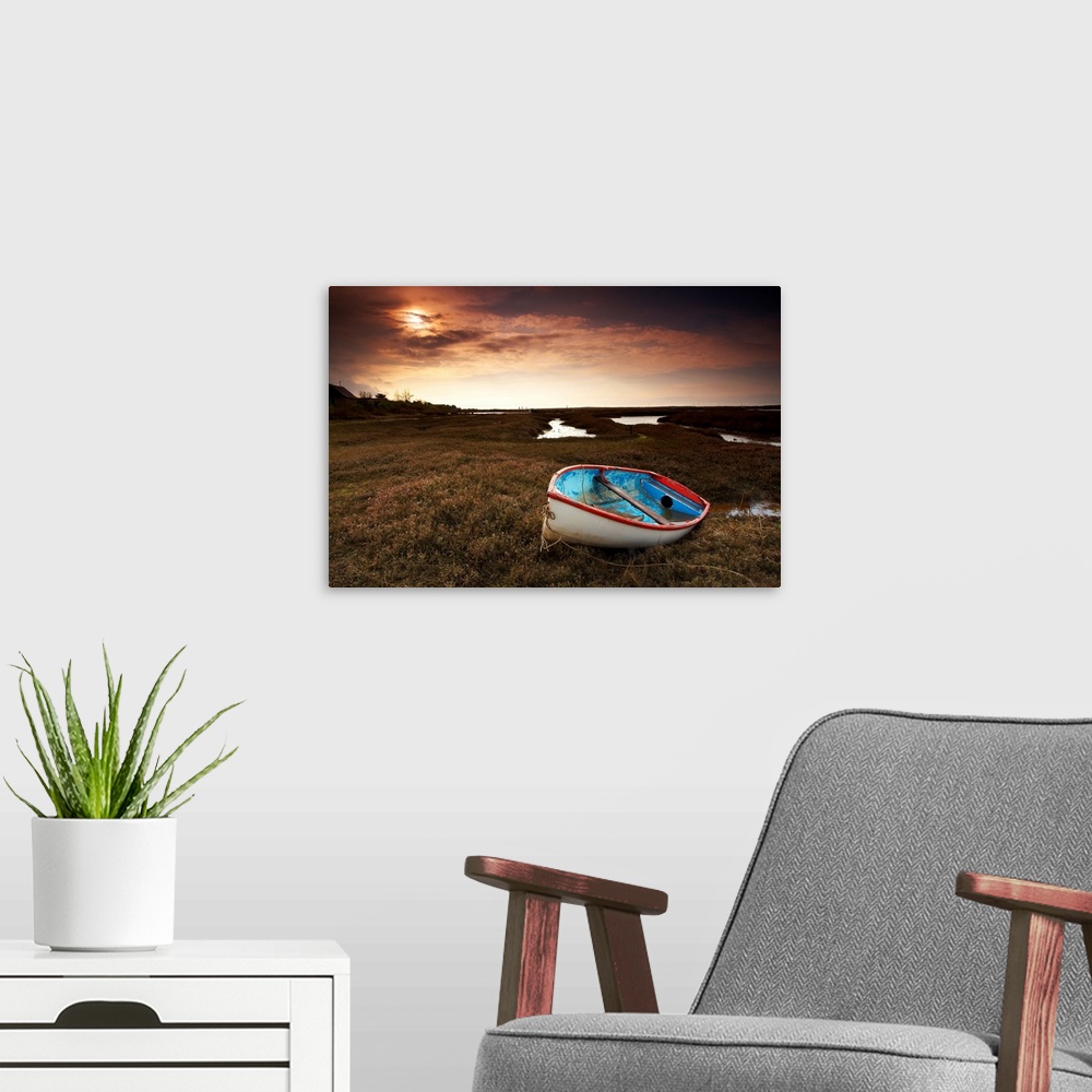 A modern room featuring Dinghy At Sunset, Brancaster, Norfolk, England