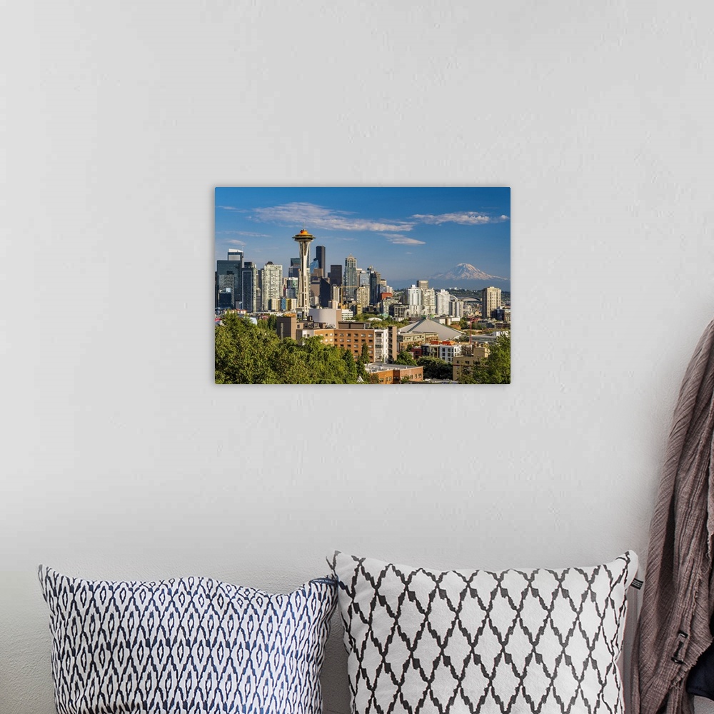 A bohemian room featuring Downtown skyline with the iconic Space Needle, Seattle, Washington, USA