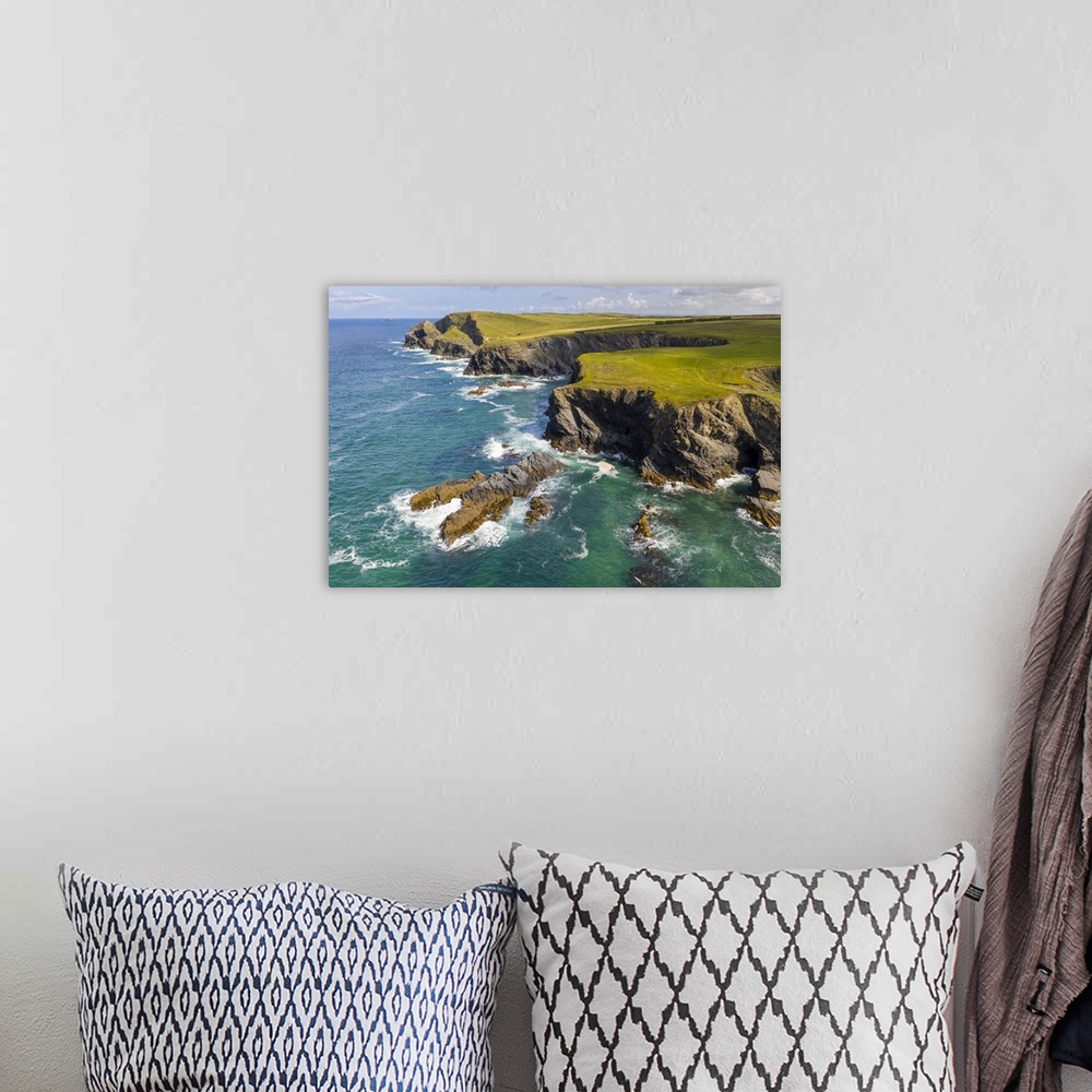 A bohemian room featuring Dramatic clifftop coastline near Trevone, Cornwall, England. Autumn (September) 2020.