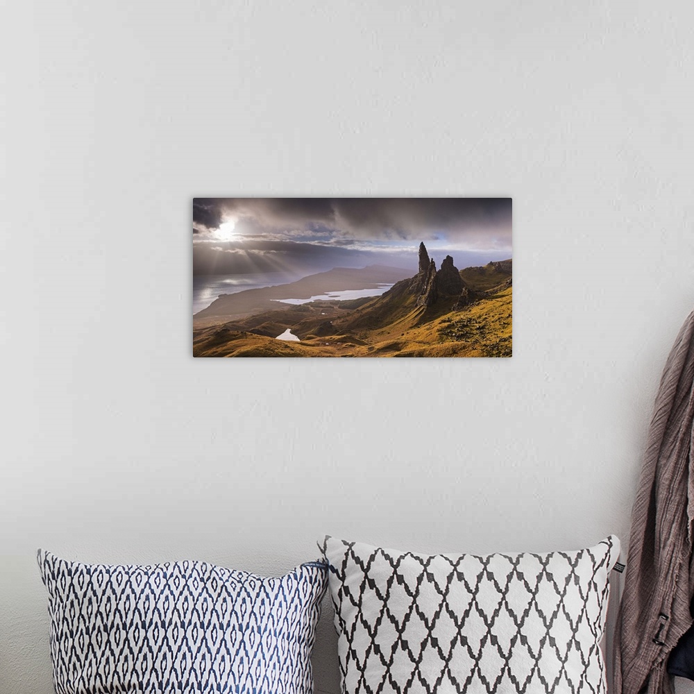 A bohemian room featuring Dramatic light on the Old Man of Storr, Isle of Skye, Scotland. Autumn (November)