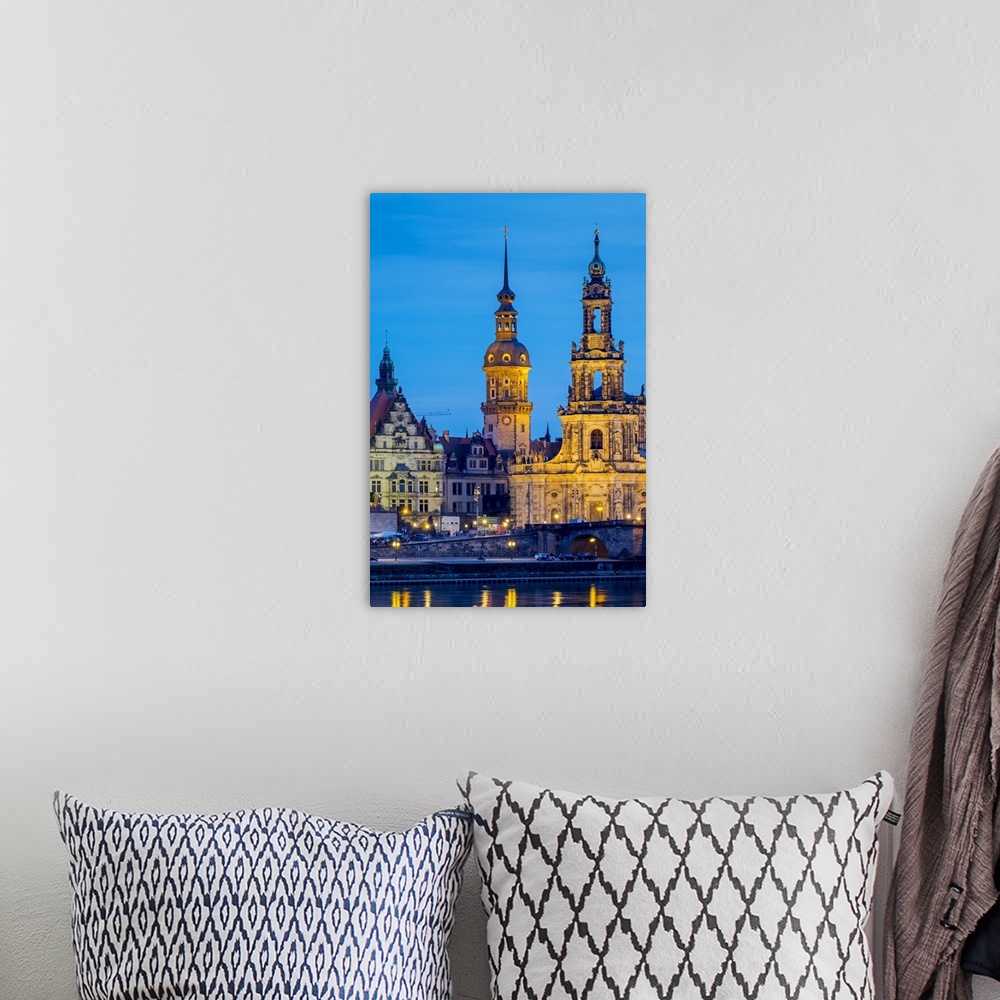 A bohemian room featuring Germany, Saxony, Dresden, Altstadt (Old Town). Dresden skyline, historic buildings along the Elbe...