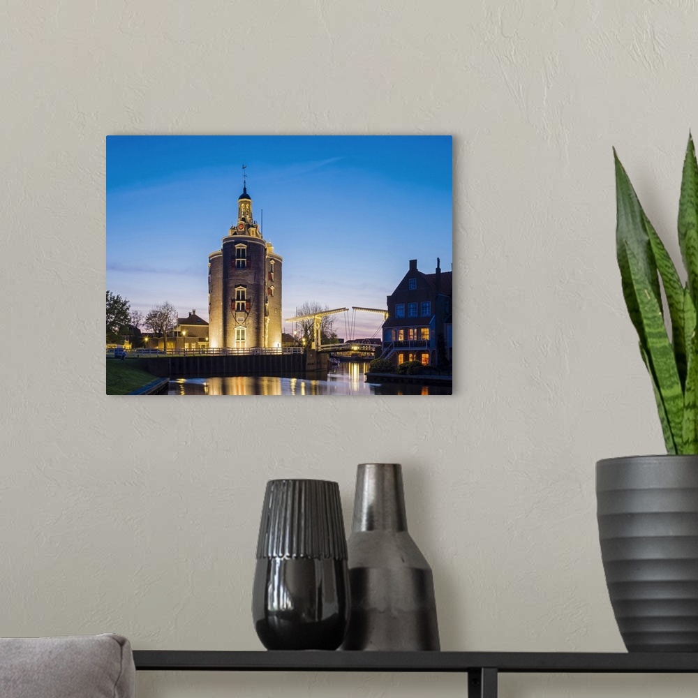 A modern room featuring Netherlands, North Holland, Enkhuizen. Drommedaris tower, historic former city gate at the entran...