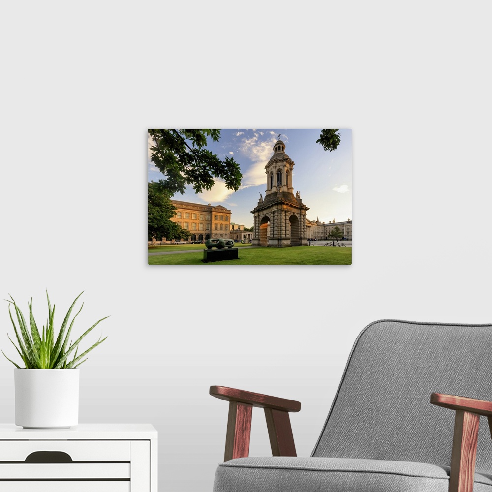 A modern room featuring Dublin, Ireland, Trinity College at sunset