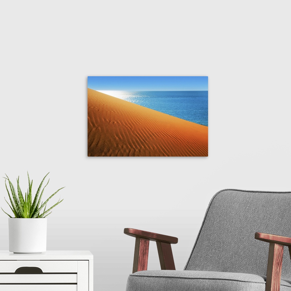 A modern room featuring Dune landscape and ocean near Cape Peron. Australia, Western Australia, Gascoyne, Francois Peron ...