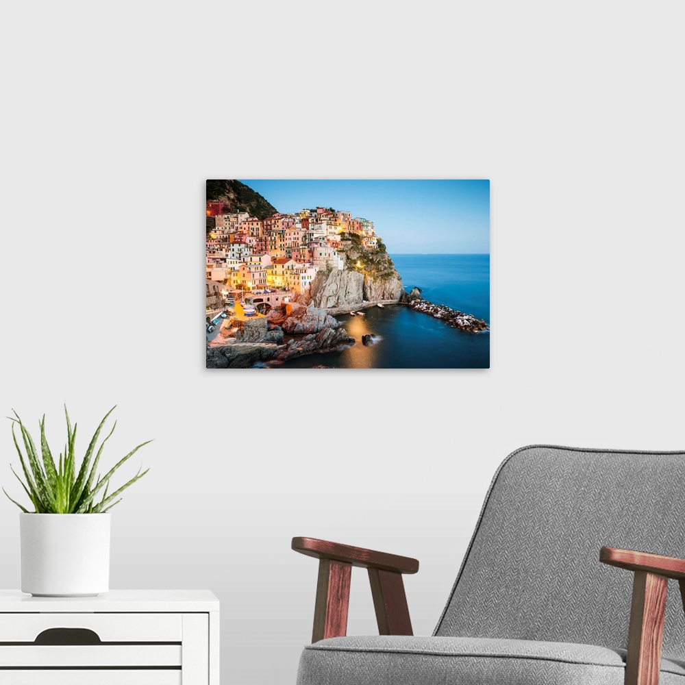 A modern room featuring Dusk in Manarola, Cinque Terre, Liguria, Italy