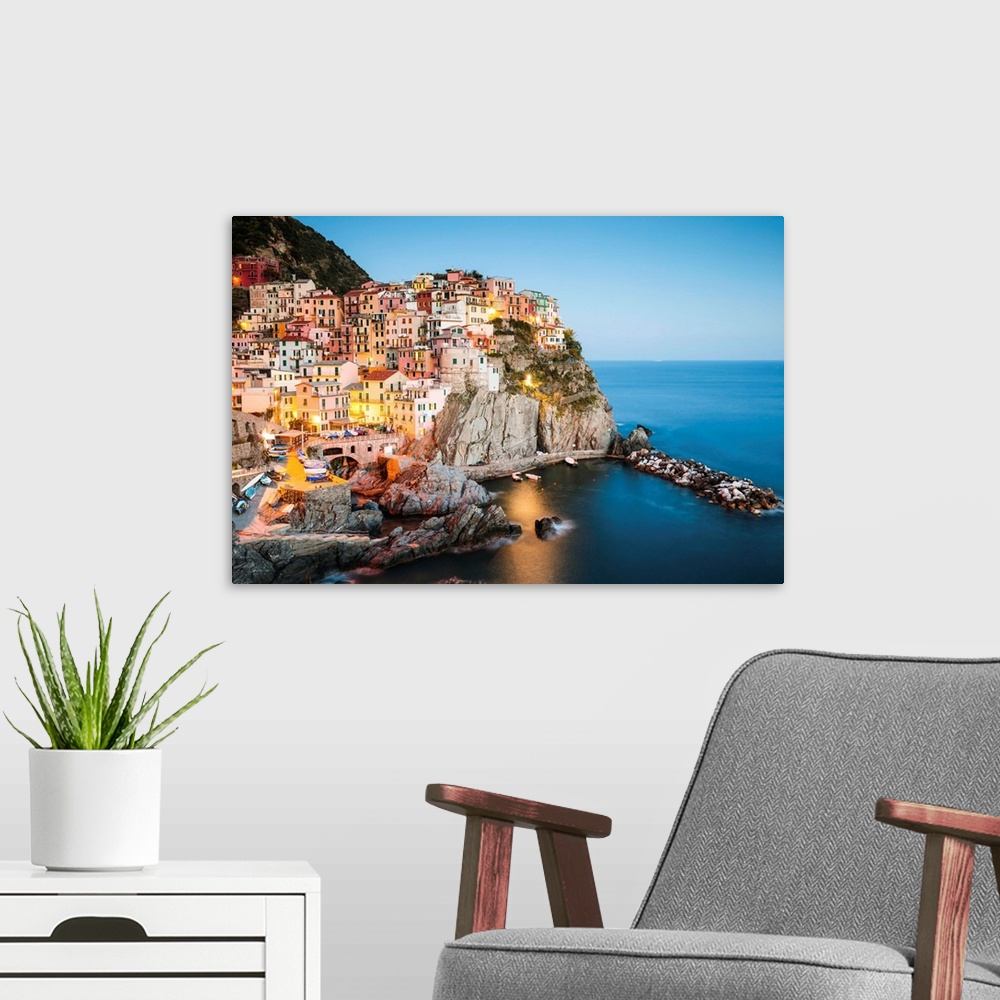 A modern room featuring Dusk in Manarola, Cinque Terre, Liguria, Italy