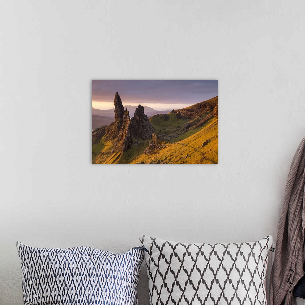 A bohemian room featuring Early morning sunlight at the Old Man of Storr on the Isle of Skye, Scotland. Autumn