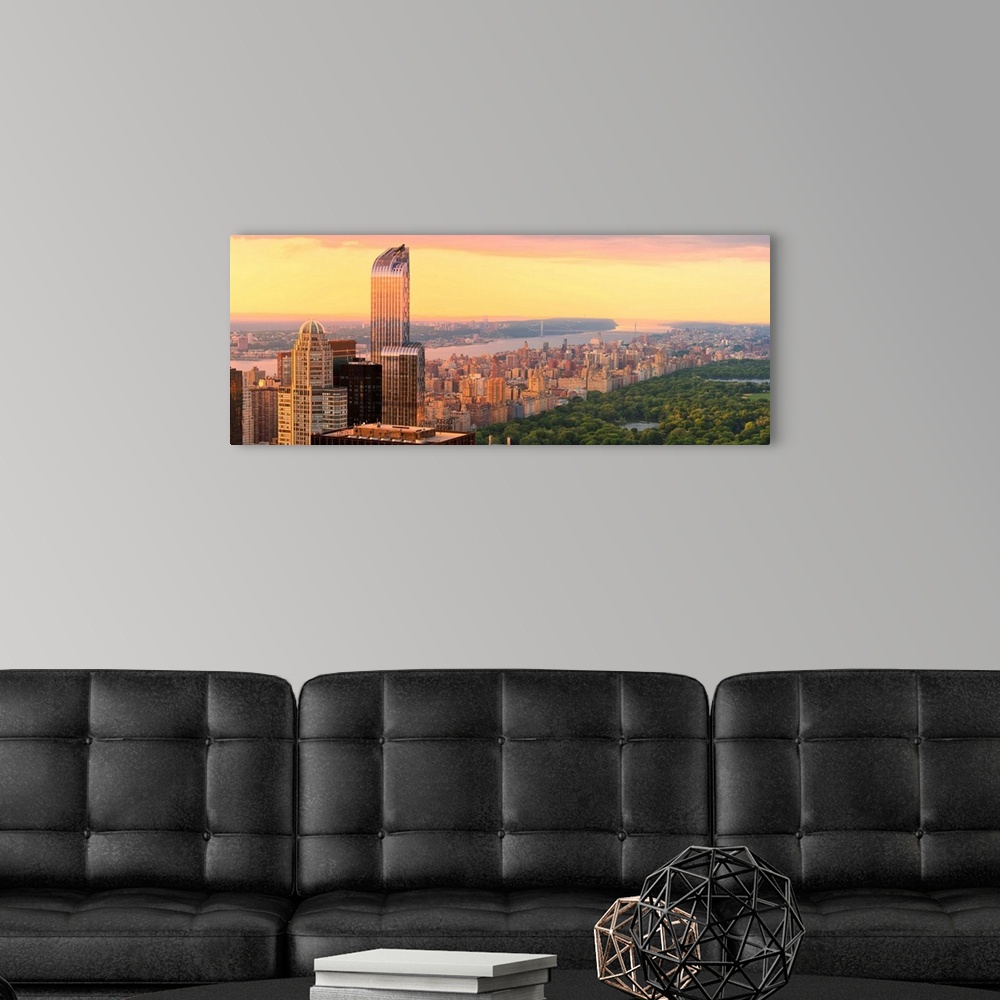 A modern room featuring USA, East Coast, New York, Manhattan, view from Top of the rock, looking up the Hudson river past...