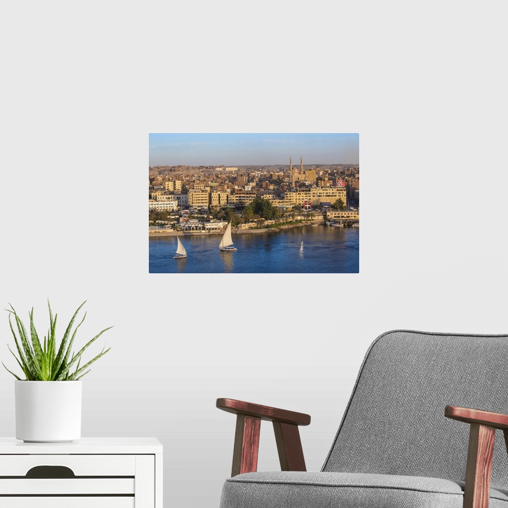 A modern room featuring Egypt, Upper Egypt, Aswan, View of Aswan and River Nile
