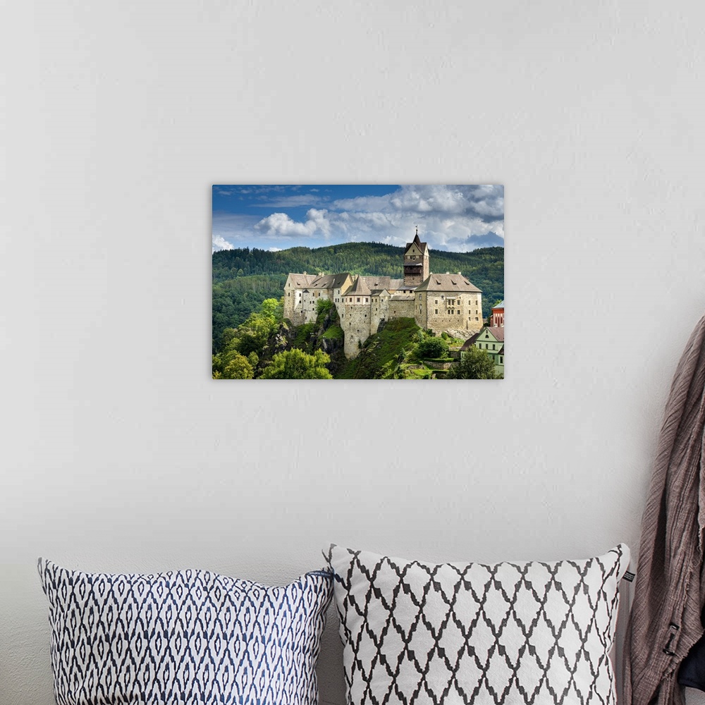 A bohemian room featuring Elevated scenic view of Loket Castle, Loket, Sokolov District, Karlovy Vary Region, Bohemia, Czec...