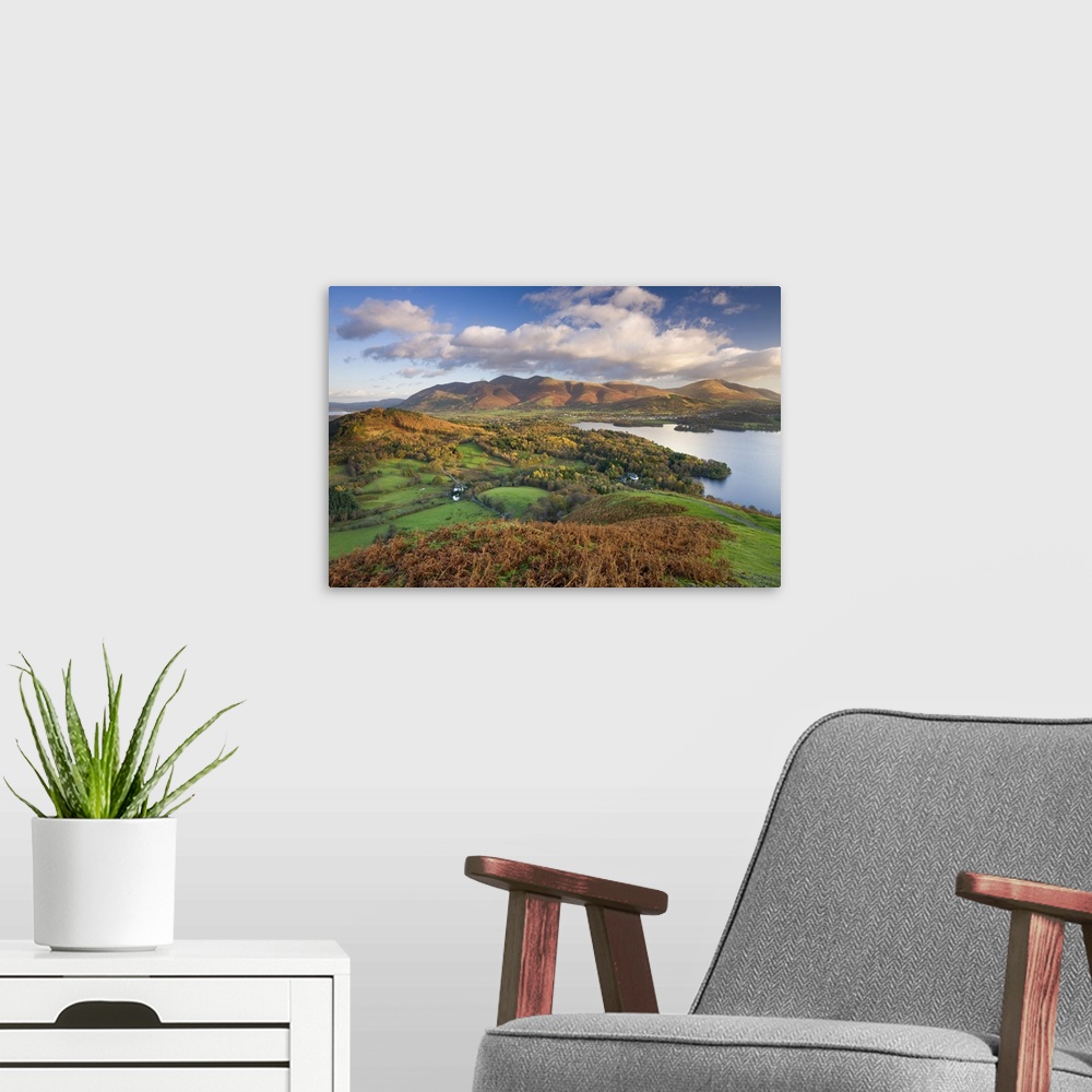 A modern room featuring Elevated view of Derwent Water, Keswick and Skiddaw from Cat Bells, Lake District National Park, ...