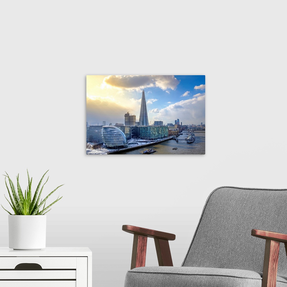 A modern room featuring United Kingdom, England, London, Elevated View Of The Shard, City Hall And The Thames Path In The...