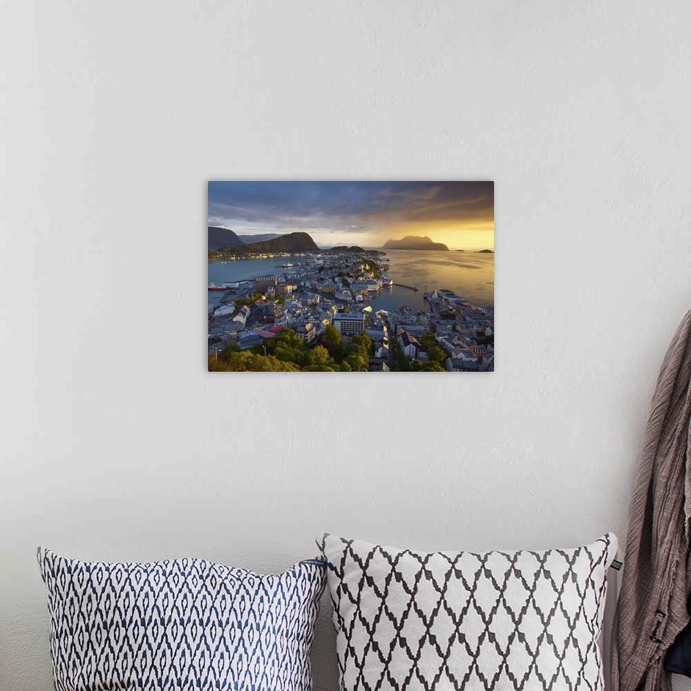 A bohemian room featuring Elevated view over Alesund at sunset, Sunnmore, More og Romsdal, Norway