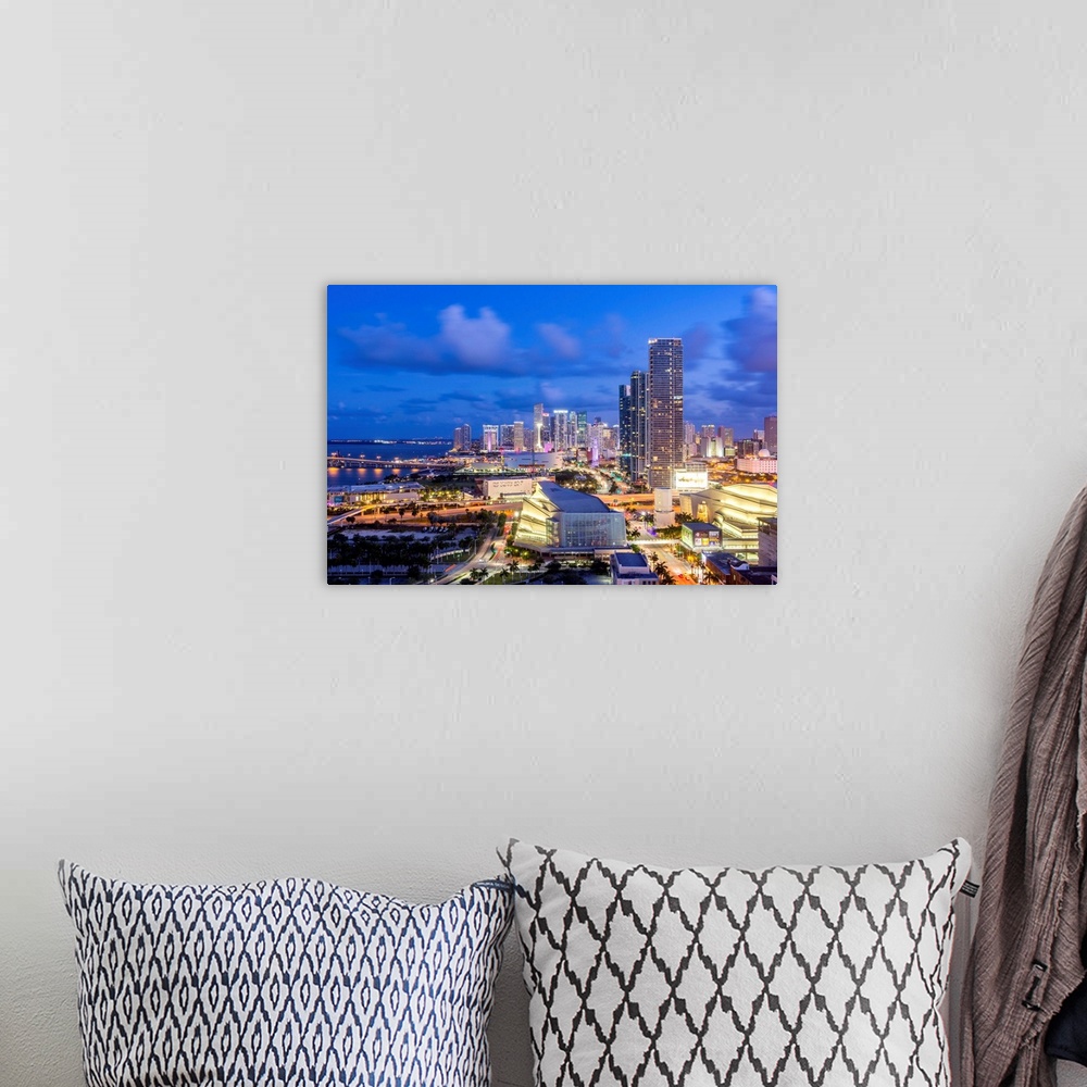 A bohemian room featuring Elevated view over Biscayne Boulevard and the skyline of Miami, Florida, USA.