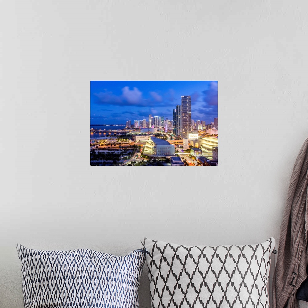 A bohemian room featuring Elevated view over Biscayne Boulevard and the skyline of Miami, Florida, USA.