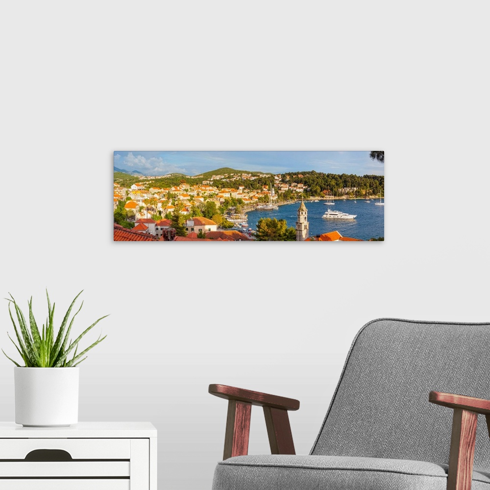 A modern room featuring Elevated view over picturesque harbor town of Cavtat, Cavtat, Dalmatia, Croatia