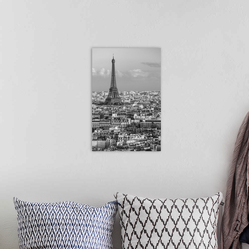 A bohemian room featuring Elevated view over the city with the Eiffel Tower in the distance, Paris, France, Europe.