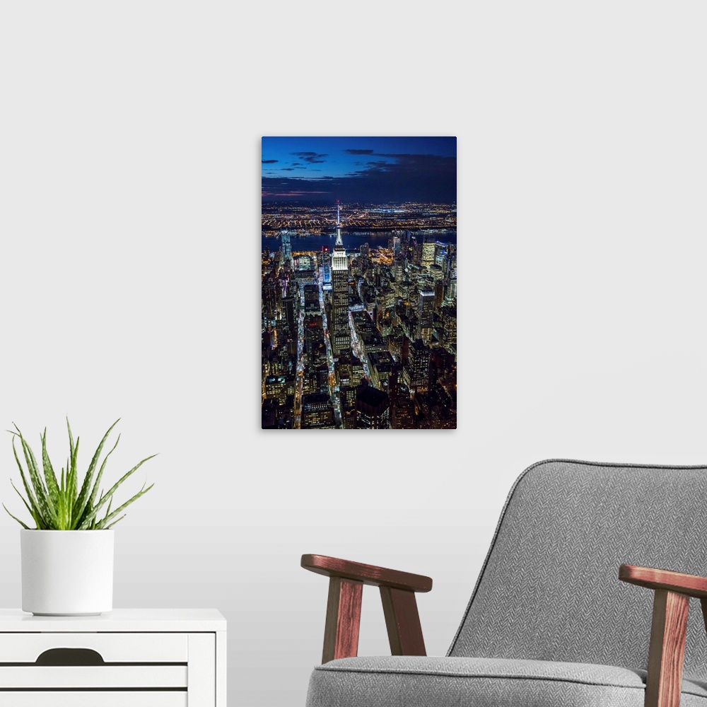A modern room featuring Empire State Building, Manhattan, New York City, New York, USA.