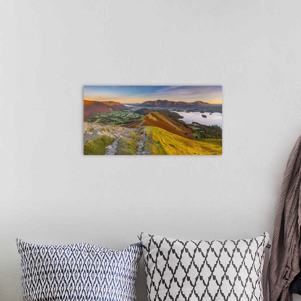 A bohemian room featuring UK, England, Cumbria, Lake District, Derwentwater, Skiddaw and Blencathra mountains above Keswick...