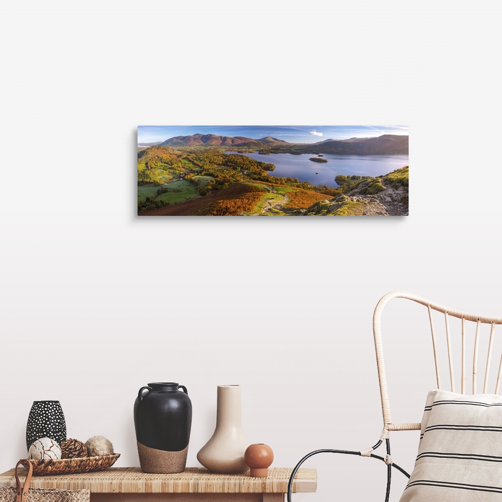A farmhouse room featuring UK, England, Cumbria, Lake District, Derwentwater, Skiddaw and Blencathra mountains above Keswick...